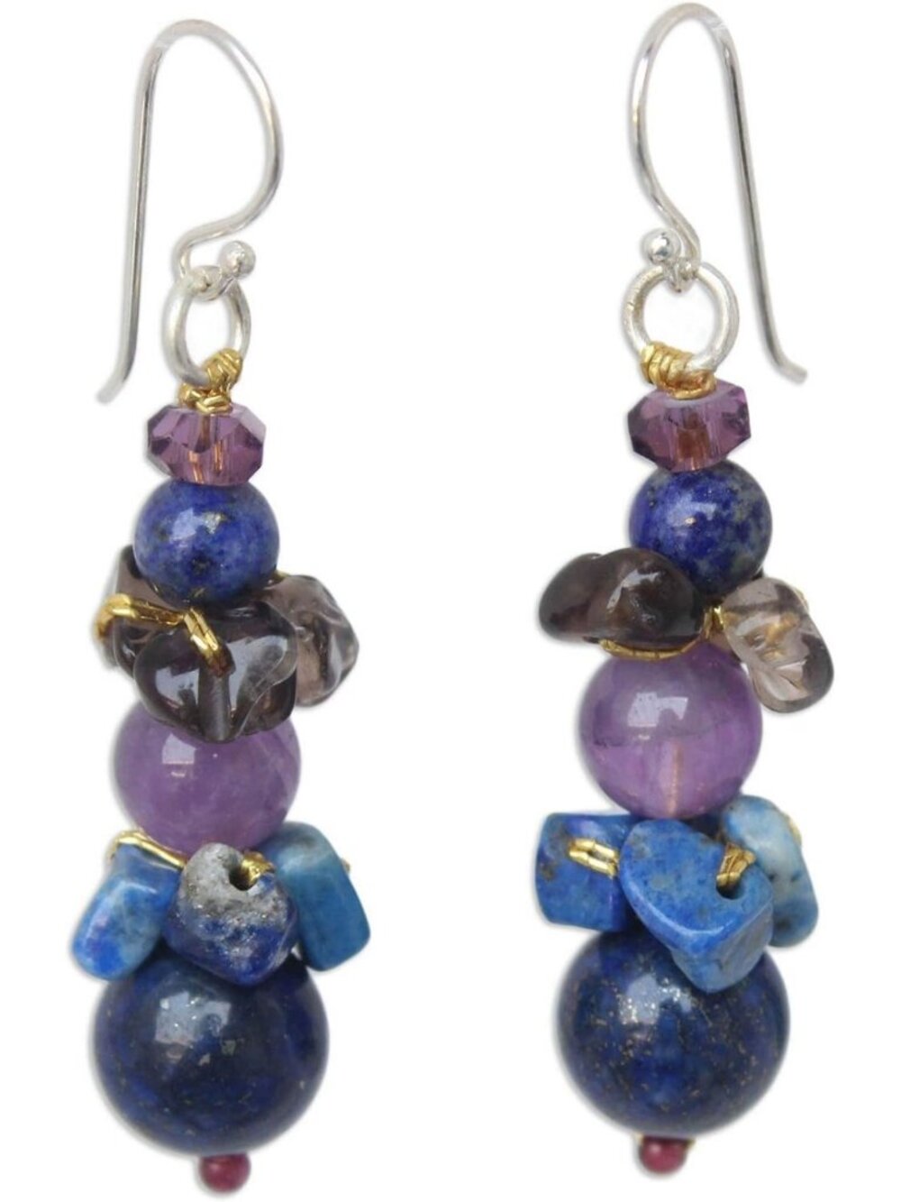 Handcrafted Multicolor Gemstone Earrings | Lapis Lazuli, Amethyst & Quartz
